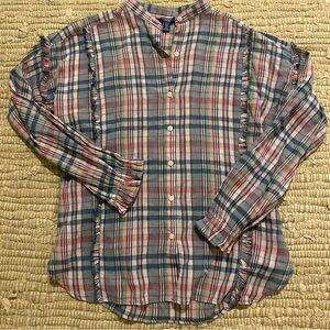 CHAPS Women’s Lightweight Plaid Plaid Ruffle Button Down Shirt Size Small